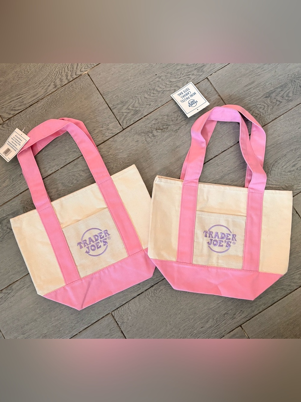 Trader Joe’s Mini Canvas Tote Bags - Set of 2 in Pink